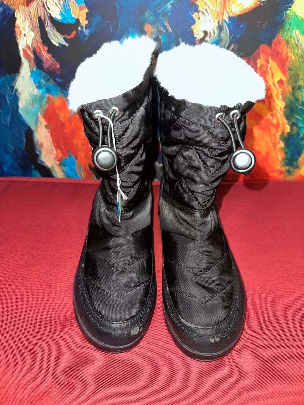 No.06 Madden Girl Icicle Puffer Boots Size 6.5 Black Faux Fur Winter Snow